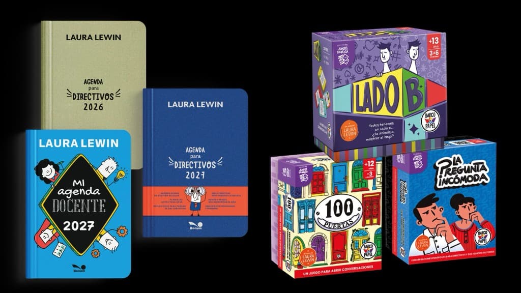 Agendas para directivos y docentes, y juegos de mesa: Lado B, 100 Puertas y La pregunta incómoda, de Laura Lewin